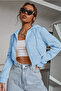 Women's Hooded Hooded Blue Color Crop Sweatshirt
