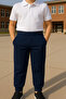 Children's Navy Blue Ribbed Waist Elasticated Leg Combed Cotton School Trousers - 2