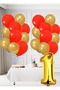 1 Year Old Yellow Red Fan Themed Birthday Set Gold Red Balloons Gold Foil Number
