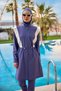Indigo Full Covered Hijab Swimsuit with Water Toilet, Fixing, Waist Gathered Design M2526-2 - 3