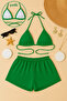 Women's Green Shorts Waist and Neck Tie Bikini Set
