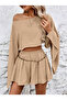 Double Bottom Top Set Slit Sleeve Detail Off Shoulder Relaxed Fit Blouse Shorts Set - 5