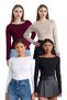 Boat Neck Long Sleeve 4-Piece Ball-Shirt Black White Cream Damson