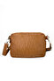 Women's Tan Cross Strap Three-Compartment Zippered Crinkle Daily Shoulder Bag - 7