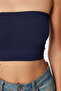 Strapless Ribbed Knitted Bustier Lub0218 Dark Blue - 4