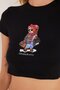 Women's Slim Fit 100% Cotton Crew Neck Printed Black Crop T-Shirt Blouse - 3