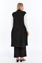 Plus Size Women's Summer Sweat-Proof Hijab Two-Piece Mother's Set Pants Belted Pocketed Black Long Vest - Wrinkled Fabric - 3