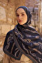 Sunrise Baroque Pattern Shawl - Navy Blue