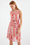Women's Patterned Zero Sleeve Chiffon Dress Red 1161