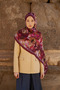 Sunrise Flower Pattern Shawl - Claret Red - 3