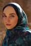 Sunrise Flower Pattern Shawl - Navy Blue - 2