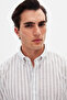 Ds Damat Slim Fit Gray Striped 100% Cotton Summer Linen Shirt - 3