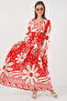 فستان حجاب طويل منقوش للنساء N.Red 1155 - 4