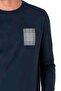 6107 Men's Long Sleeve Crew Neck Pajama Set-Navy Blue - 2