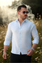 Men's Linen Look Blue Loose Muslin Shirt - 4