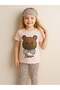 Girl's Cotton Short Sleeve Teddy Bear Patterned Pajama Set (Sleeping Band Included) - 3