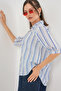 Women's Striped Short Sleeve Shirt 20345 - Blue - 3