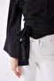Women's Spanish Sleeve Tie Waist Belted Black Shirt - 7