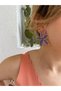 Flower Enamel Purple Gold Colored Vip Earrings - 2