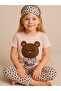 Girl's Cotton Short Sleeve Teddy Bear Patterned Pajama Set (Sleeping Band Included) - 4