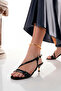 Women's Black Matte Patent Leather Elegant Thin Heeled Summer Sandals - 3