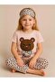 Girl's Cotton Short Sleeve Teddy Bear Patterned Pajama Set (Sleeping Band Included) - 2