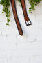 2408 - 100% Genuine Leather 4 cm Edge-Stitched Blackened Brown Men's Belt - 4