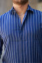 Men's Casual Striped Summer Navy Loose Shirt - 3
