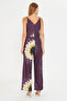 Women's Plum Front Back V Strap Jumpsuit with Elastic Waist and Pockets Arm-25Y001035 - 5