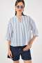 Women's Striped Oversize Blouse 967 - Blue - 3