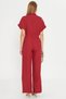 Women's Red Front Buttoned Waist Belted Pocket Bat Sleeve Palazzo Jumpsuit Arm-24Y001105 - 6