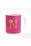 Stylized Coffee Mug - Personalized Ceramic Designer Mug - 11 Oz Dark Pink Rose with Initial Letter N