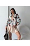 Printed Half Placket Button Detailed Ruffle Shirt - 3