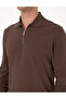 Dark Brown Slim Fit Non-Curling Zippered Polo Collar Basic Pique Sweatshirt 50314046-Vr084 - 6