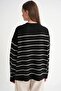 6944 Women's Loose Soft Textured Striped Knitwear Sweater Black - 7