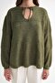 6950 Women's Collar Lace-Up Pleated Knitwear Sweater Khaki - 5