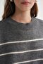 6944 Women's Loose Soft Textured Striped Knitwear Sweater Anthracite - 6