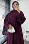 Waist Tie Bat Sleeve Dress - Burgundy - 3