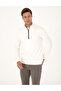 Ecru 3 Thread Regular Fit Zippered Stand Collar Basic Sweatshirt 50314044-Vr019 - 3