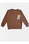 Girl's Cotton Fabric Brown Color 2 Thread Labubu Flower Patterned Winter Tracksuit Set - 6