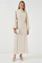 Women's Satin Hijab Evening Dress Ecru 1180