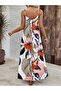 New Season Women's Patterned Single Jersey Dress with Wide V-Neck and Rope Strap - 4