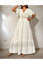 Relief Flower Embroidered Short Sleeve Lined Dress M38451 - 2