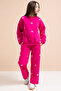 Fuchsia Bow Embroidered Crew Neck Girl's Hooded Tracksuit Set 21286 - 5