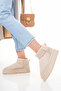 Mini Sand Beige Suede Fur Lined Thick Sole Women's Boots