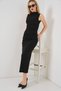 Women's Gathered Zero Sleeve Draped Dress Black 1190 - 5