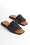 Ares Black Genuine Leather Women's Slippers