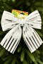 Christmas Tree Ornament 26 cm White Silver Striped Decorative Bow - 3