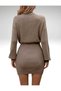 Crew Neck Waist-Tie Women's Knit Dress - 2