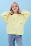 Girl's Ruffle Detailed Floral Embroidered Hooded Oversize Sweatshirt - Yellow - 6